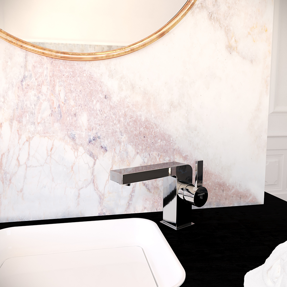 Смеситель для раковины Steinberg Серия 120 с керамическим картриджем, со сливным гарнитуром 1/4“,с гибкими шлангами 3/8“, хром 120 1000