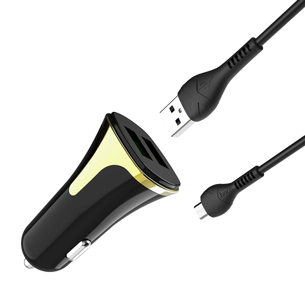 Автомобильный адаптер питания HOCO Z31 2USB 3.4A QC 3.0 + кабель Micro (черный)