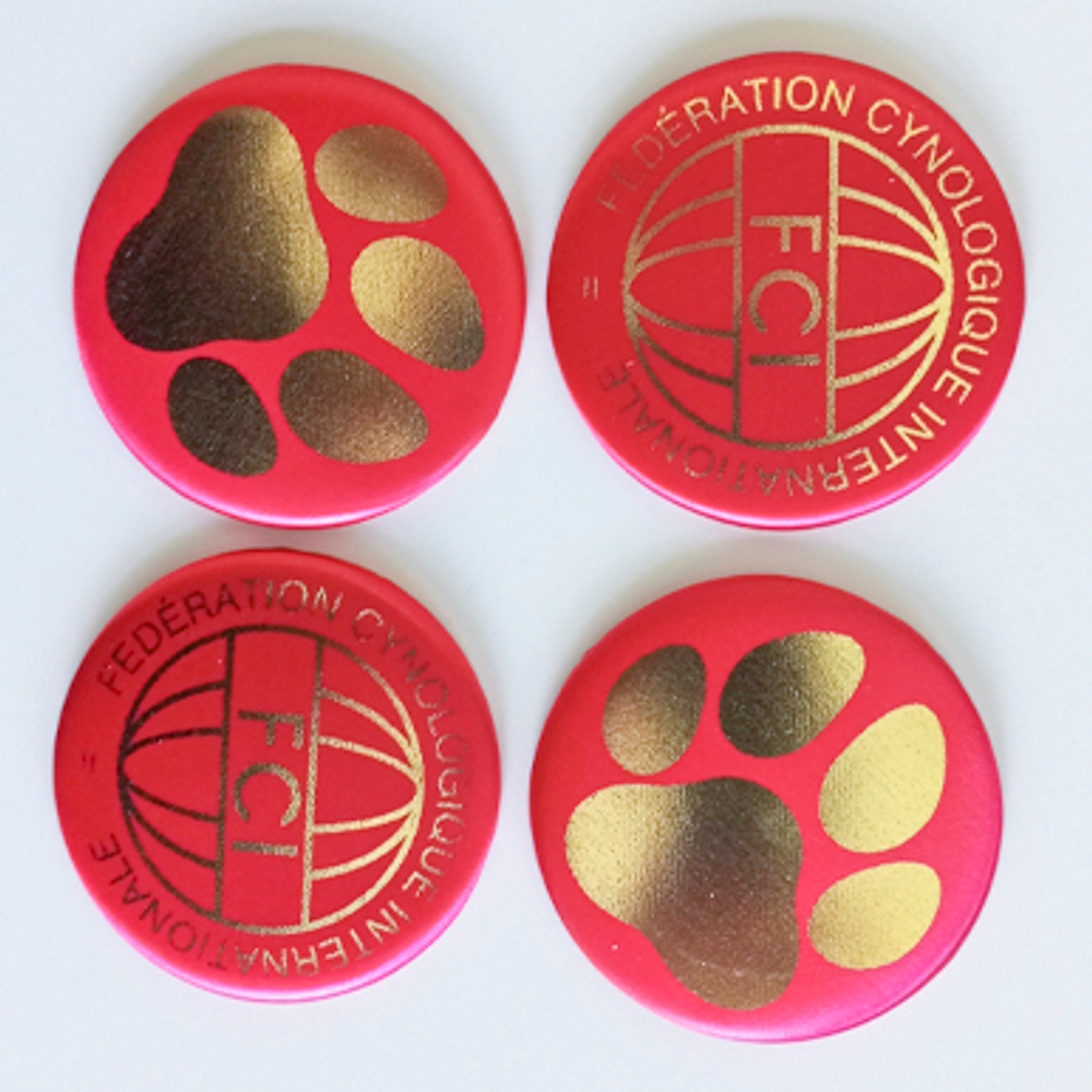 Закатной центр с тканевым покрытием 56 мм. (цвет ткани в ассортименте), печать ЗОЛОТО металлизированное.