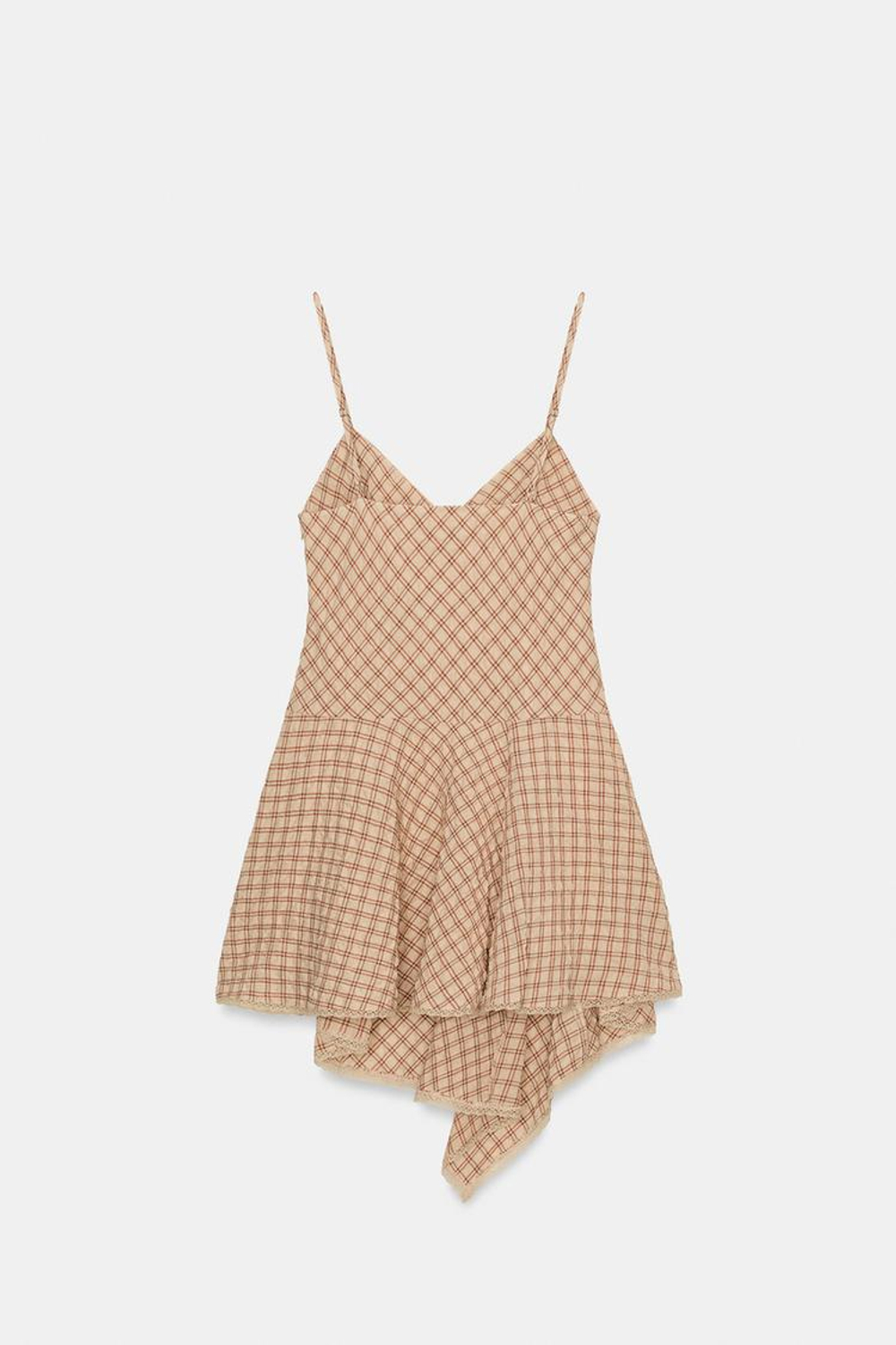 ZARA КОРОТКОЕ ПЛАТЬЕ В КЛЕТКУ С КРУЖЕВОМ, РАЗНОЦВЕТНЫЙ