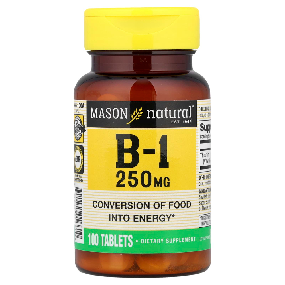 Mason Natural, витамин В1, 250 мг, 100 таблеток
