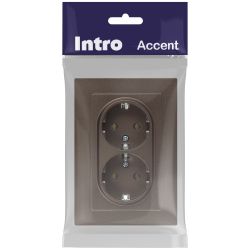 Розетка Intro Accent 6-205-08 двойная с заземлением 2X2P+E Schuko 16А-250В IP20 СУ AL/CU бронза | Intro