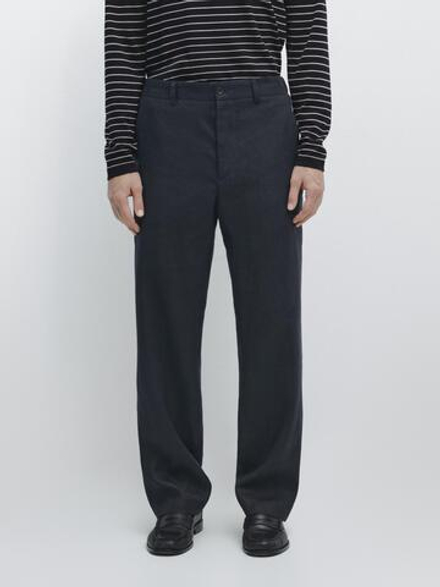 Massimo Dutti Легкие льняные брюки, темно-синий