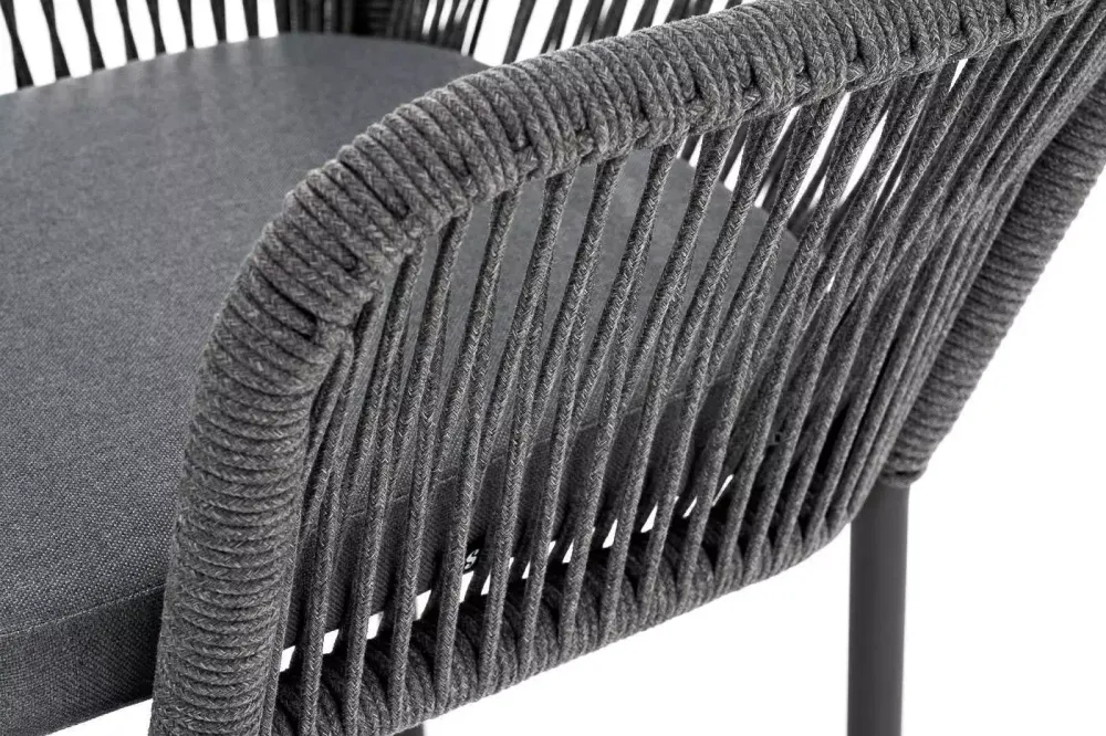 "Лион" стул плетеный из роупа, каркас алюминий серый (RAL7022) муар, роуп серый круглый, ткань серая 017