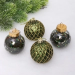 Новогодние шары 6 см (набор 4 шт) «Яркая метель», изумруд/золото
