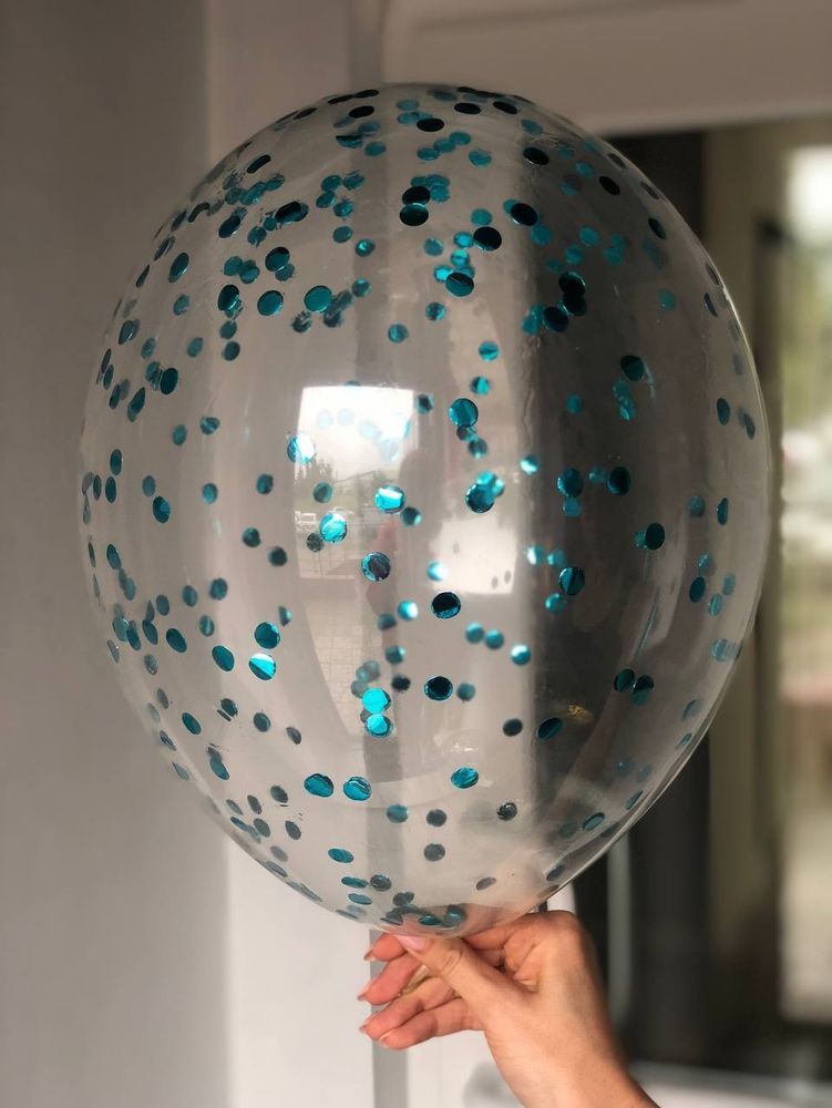 Воздушный шар с наполнением конфетти круглое бирюзовое ПАЛИТРА №4173