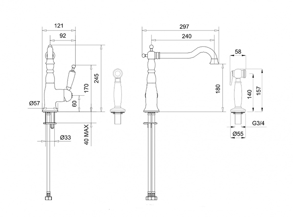 Смеситель для кухни c гигиеническим душем Migliore Cucina Oxford 25796 Хром схема