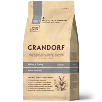 Сухой корм GRANDORF CAT Rabbit&Turkey STERILISED для стерилизованных кошек и котов, кролик и индейка 0,4кг