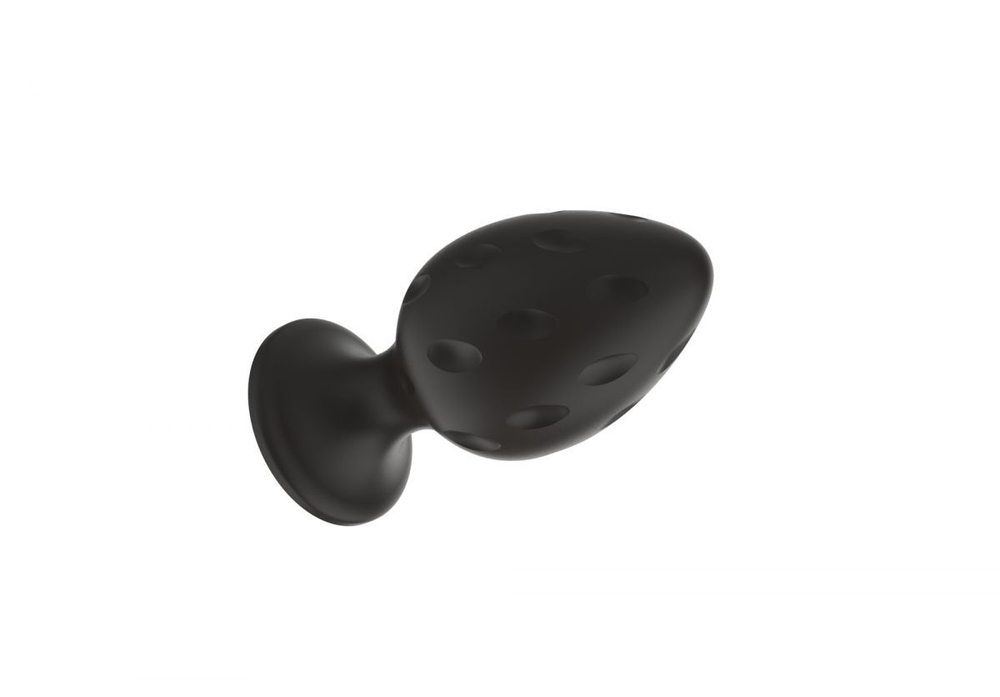 Черная средняя силиконовая анальная пробка с рельефом в виде углублений (Цвет: черный)