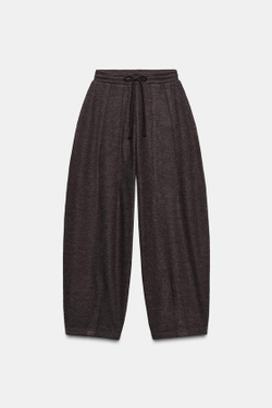 ZARA БРЮКИ BALLOON В РУБЧИК, КОРИЧНЕВЫЙ