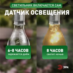 Светильник уличный ЭРА ERASF23-27 Груша сталь на солнечной батарее 7,5x7,5x15 см 1 LED | Садовые декоративные светильники