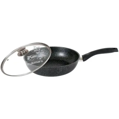 Сковорода 24*6см «Мраморная» (темный мрамор) с ручкой и стекл. крышкой смт24603а