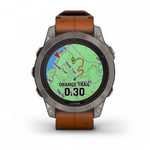 Умные часы Garmin Fenix 7 Pro Sapphire Solar титановый серый с коричневым кожаным ремешком