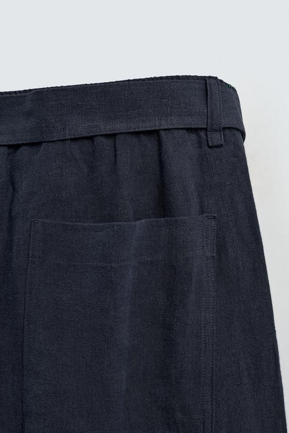 ZARA БРЮКИ СВОБОДНОГО КРОЯ ИЗ 100% ЛЬНА С РЕМНЕМ, МОРСКОЙ СИНИЙ