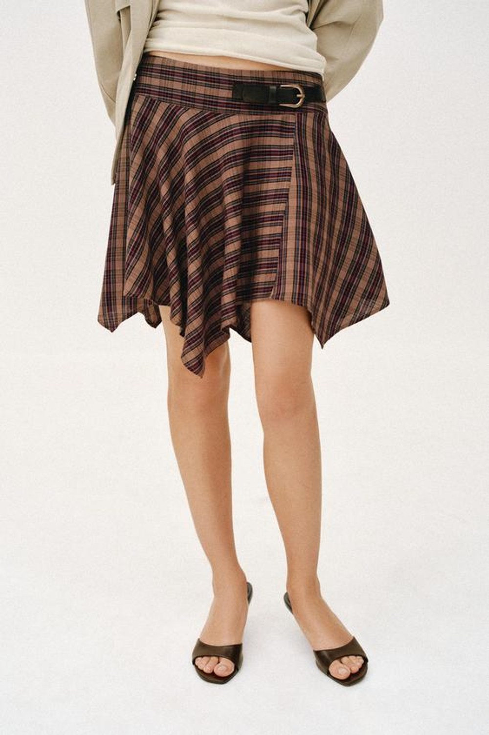 ZARA МИНИ-ЮБКА В КЛЕТКУ С ПРЯЖКОЙ, РАЗНОЦВЕТНЫЙ
