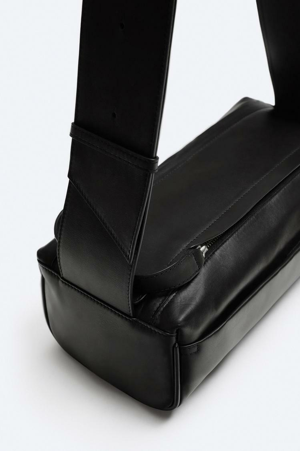 ZARA ПРЯМОУГОЛЬНАЯ КОЖАНАЯ СУМКА, ЧЕРНЫЙ