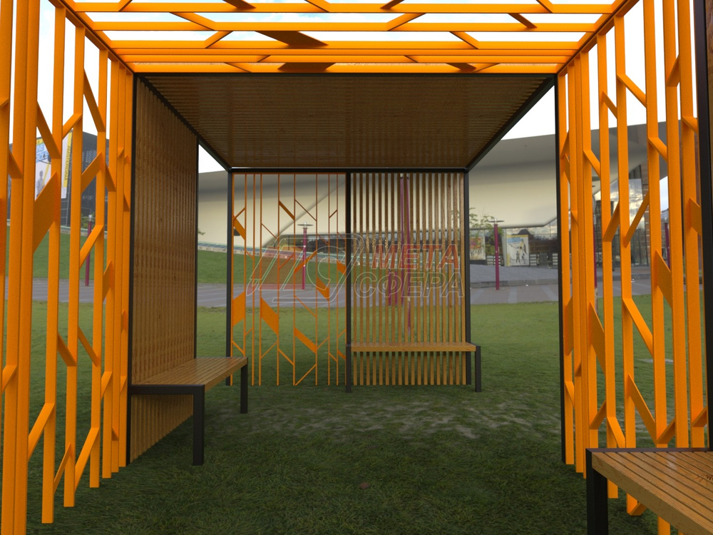 Пергола Астория со скамейками и поликарбонатом