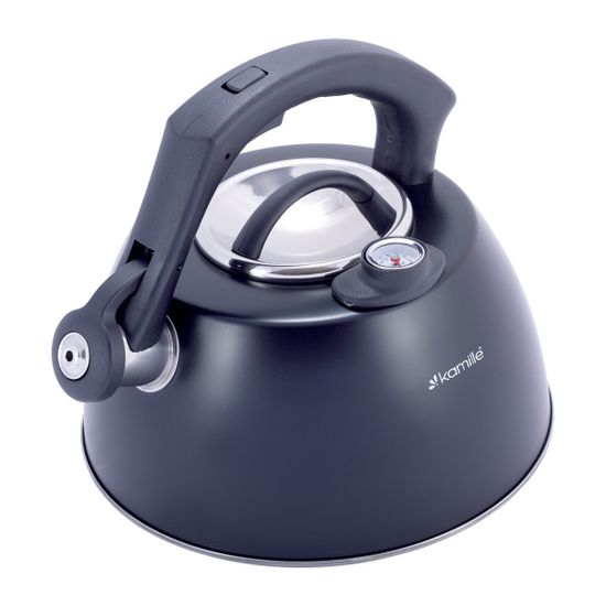 Чайник 3 л. из нержавеющей стали со свистком и термометром Kamille KM-1077A (черный)
