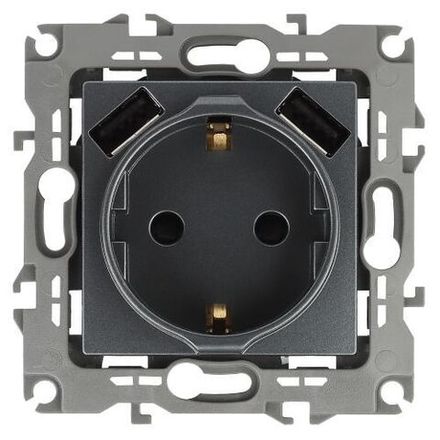 Розетка 16А 250В 2P+E с 2хUSB 5В-3А защ. шторки Эра12 графит 12-4109-12 ЭРА Б0047846