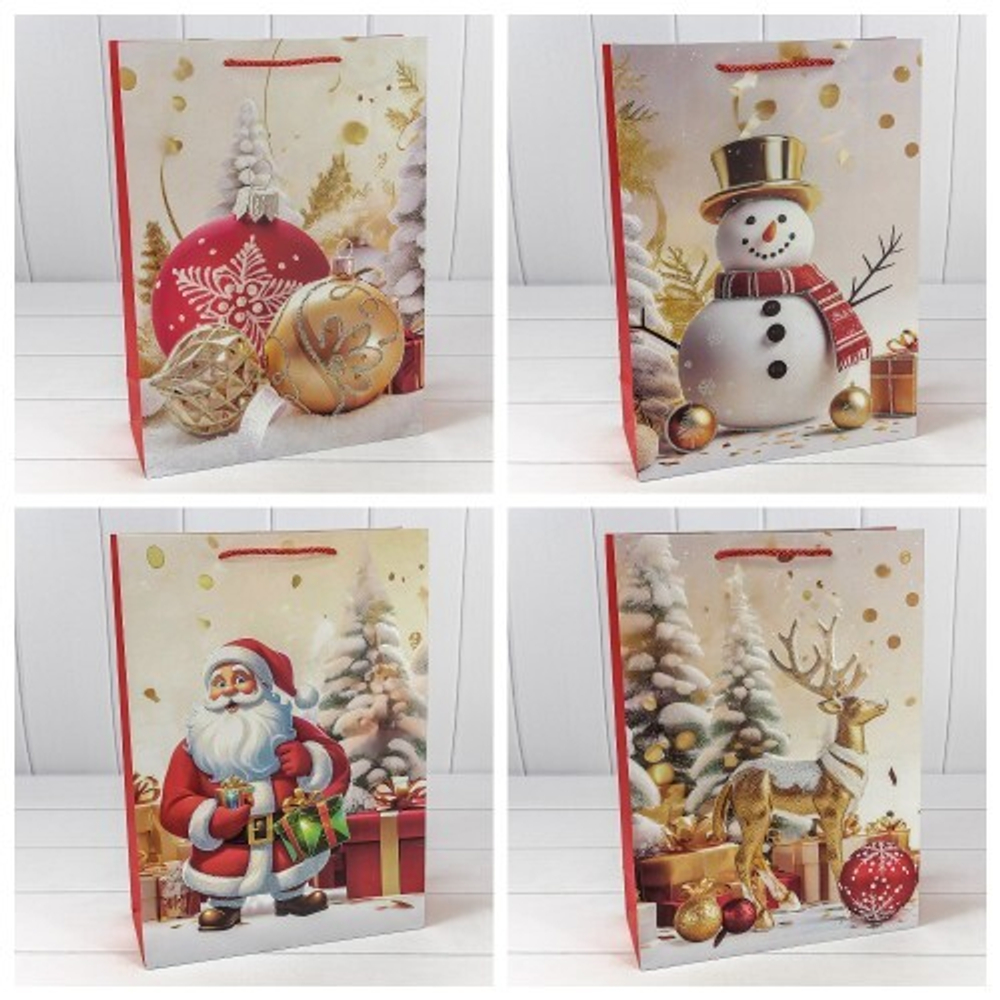 Пакет подарочный 30 х 41.5 х 12 см Набор 4 шт "Новый год" (Микс)