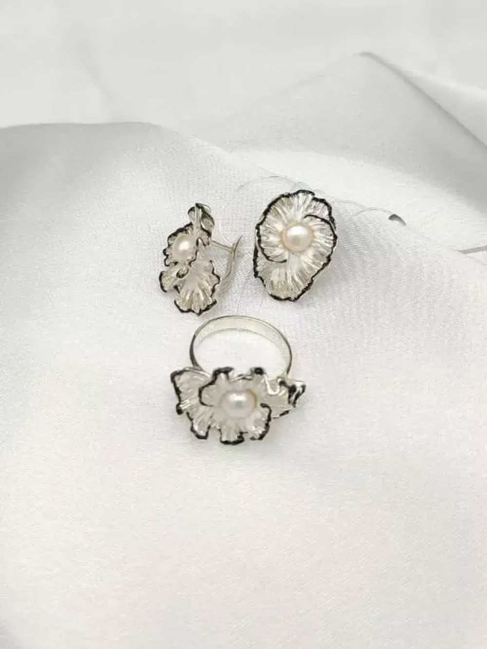 Ювелирные серьги серебро с жемчугом и эмалью