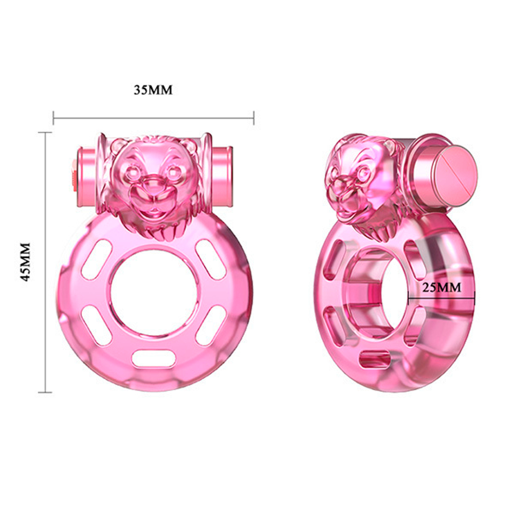 Розовое эрекционное кольцо с вибрацией 3,5х4,5см Baile Pink Bear Cock Rings BI-010084