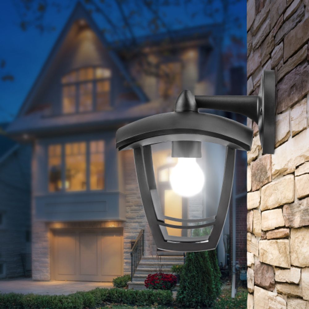 Садово-парковый светильник ЭРА «Дели 2» НБУ 07-60-002 черный 4-гранный настенный IP44 Е27 max 60Вт