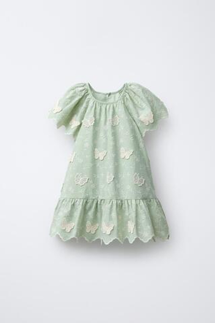 ZARA ПЛАТЬЕ С ВЫШИВКОЙ, ЗЕЛЕНЫЙ