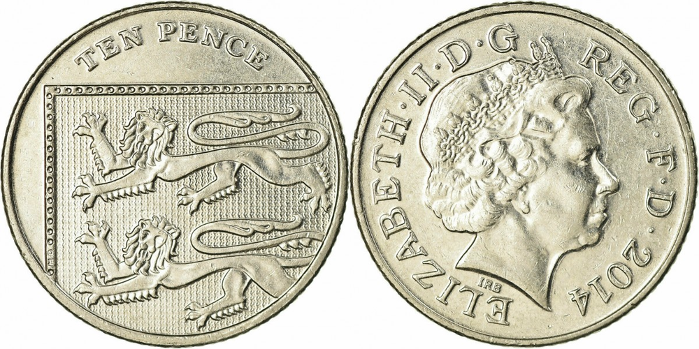 Великобритания 10 пенсов, 2014 Королева Елизавета II aUNC