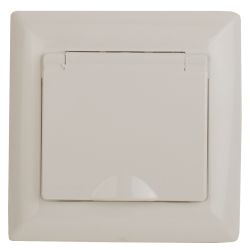 Розетка Intro Solo 4-203-02 с заземлением 2P+E Schuko с крышкой, 16А-250В, IP20, СУ, слоновая кость