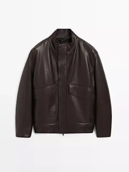 Massimo Dutti Куртка из кожи наппа с карманами, коричневый