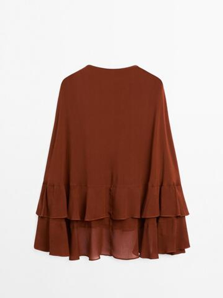 Massimo Dutti Блуза с воланами, черепичный
