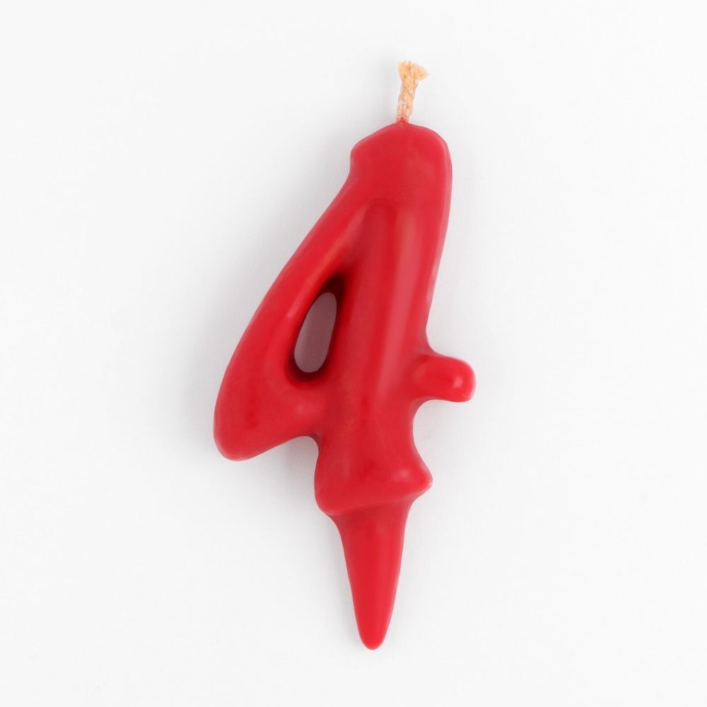 Свеча для торта цифра "Овал" "4", красная, 5,5 см
