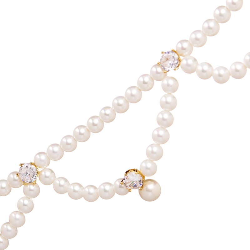 Чокер Двойной Золотой с Жемчугом и Кристаллами