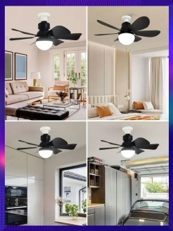 Люстра вентилятор 45W Матовая черная Диммер E27