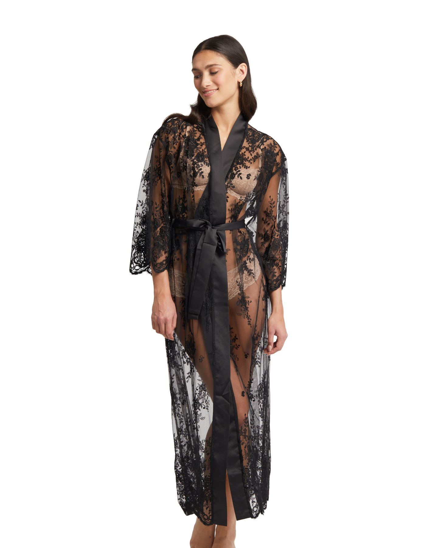 халат из прозрачной ткани с цветочной вышивкой Rya Collection Darling черный