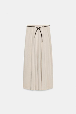 ZARA ТРИКОТАЖНАЯ ЮБКА С РЕМНЕМ, ПЕСОЧНЫЙ