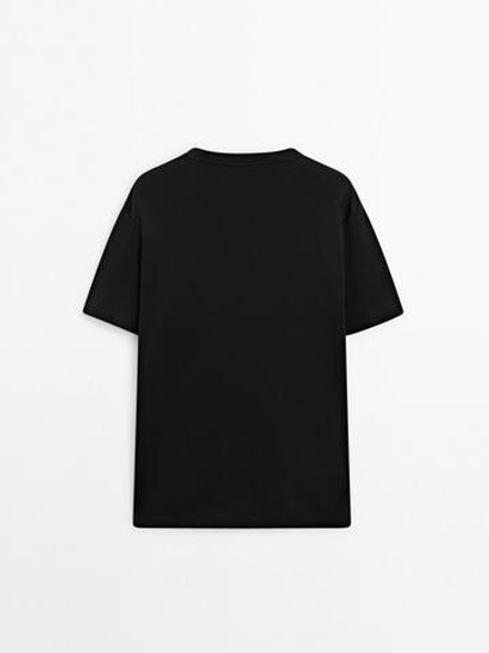 Massimo Dutti Хлопковая футболка с круглым вырезом, черный