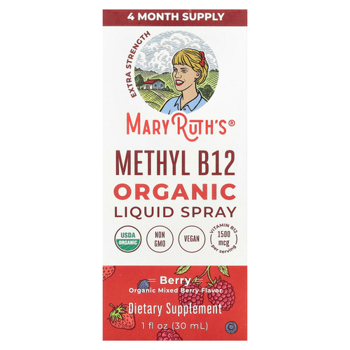 MaryRuth's, органический жидкий метил B12, спрей, со вкусом ягод, 1500 мкг, 30 мл (1 жидк. унция)