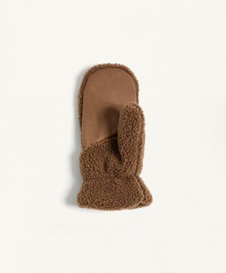 Oysho Варежки из искусственной овчины на шнурке, коричневый