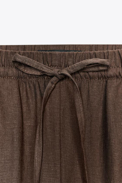 ZARA БРЮКИ ИЗ ЛЬНА, КОРИЧНЕВЫЙ