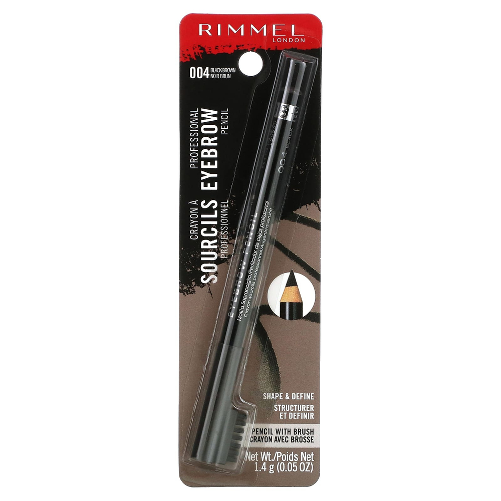 Rimmel London, Профессиональный карандаш для бровей, 004 черно-коричневый, 1,4 г