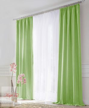 Комплект штор блэкаут (зелёный) и вуаль (белый)