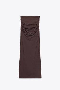 ZARA ЮБКА ИЗ ПОЛИАМИДА С РАКУШКОЙ, ТЕМНО-КОРИЧНЕВЫЙ