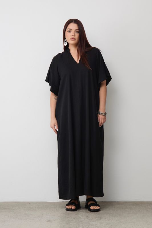 Платье-туника из жатой вискозы, черный