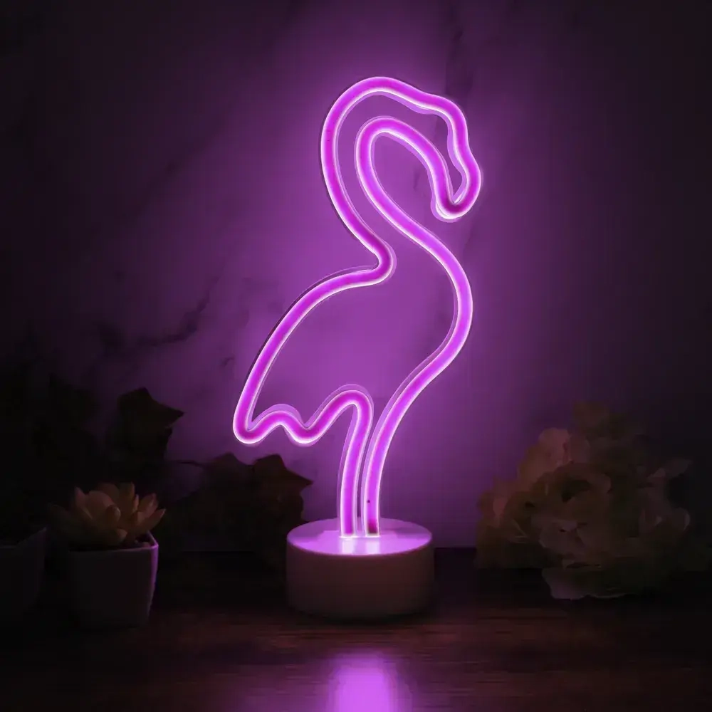 Неоновый светильник декоративный ночник на батарейках "Розовый фламинго"