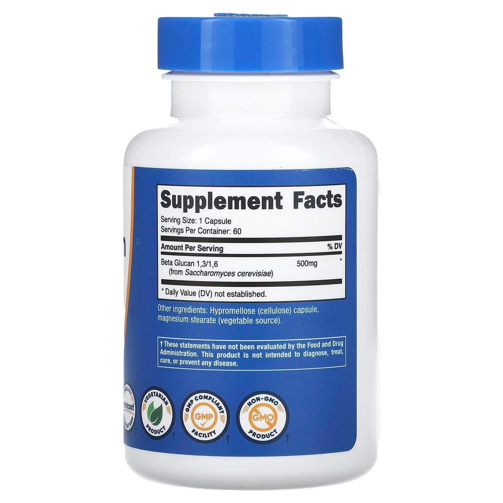 Nutricost, бета-глюкан 1,3/1,6, 500 мг, 60 капсул
