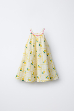ZARA Х CASA LAWA ПЛАТЬЕ С ВЫШИВКОЙ В ВИДЕ ЛИМОНОВ, ЭКРЮ