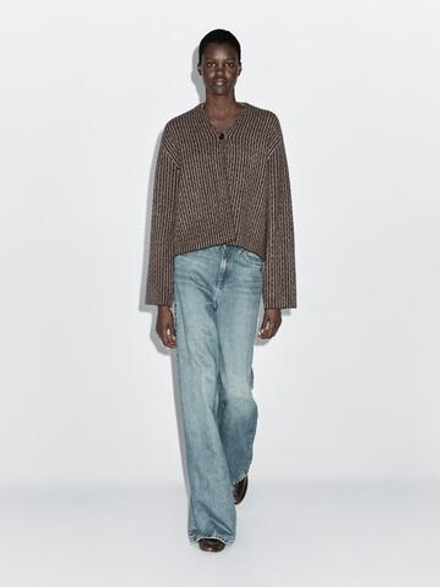 Massimo Dutti Короткий кардиган в тонкую полоску, бежевый