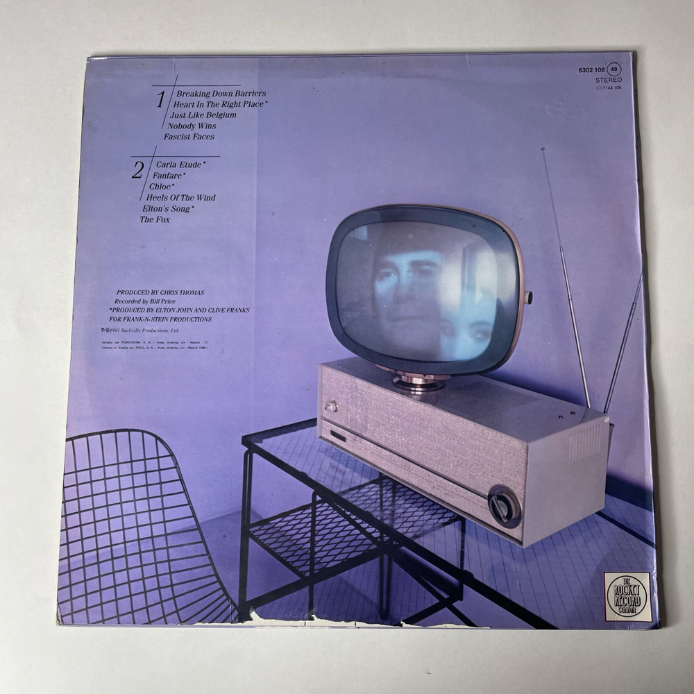 Винтажная виниловая пластинка LP Elton John The Fox (Испания 1981)